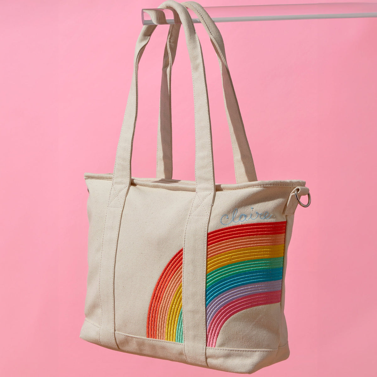 Personalized Rainbow Canvas Tote Bag
