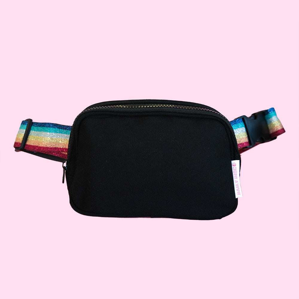 Black and Rainbow Metallic Strap Fanny Pack