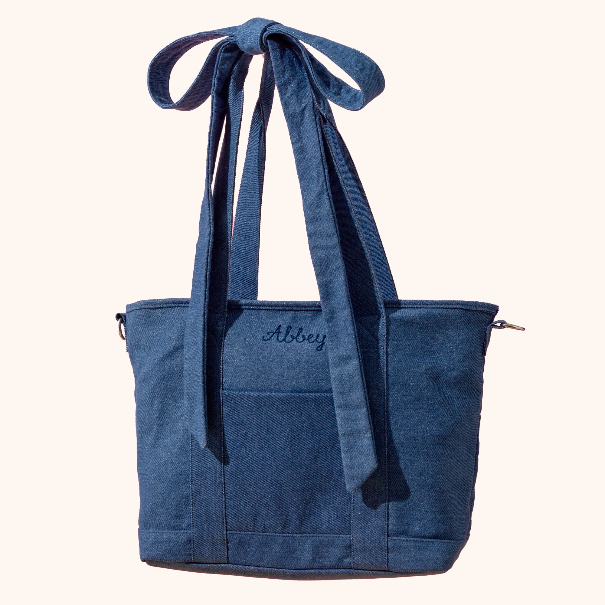 Personalized Denim Bow Tote Bag