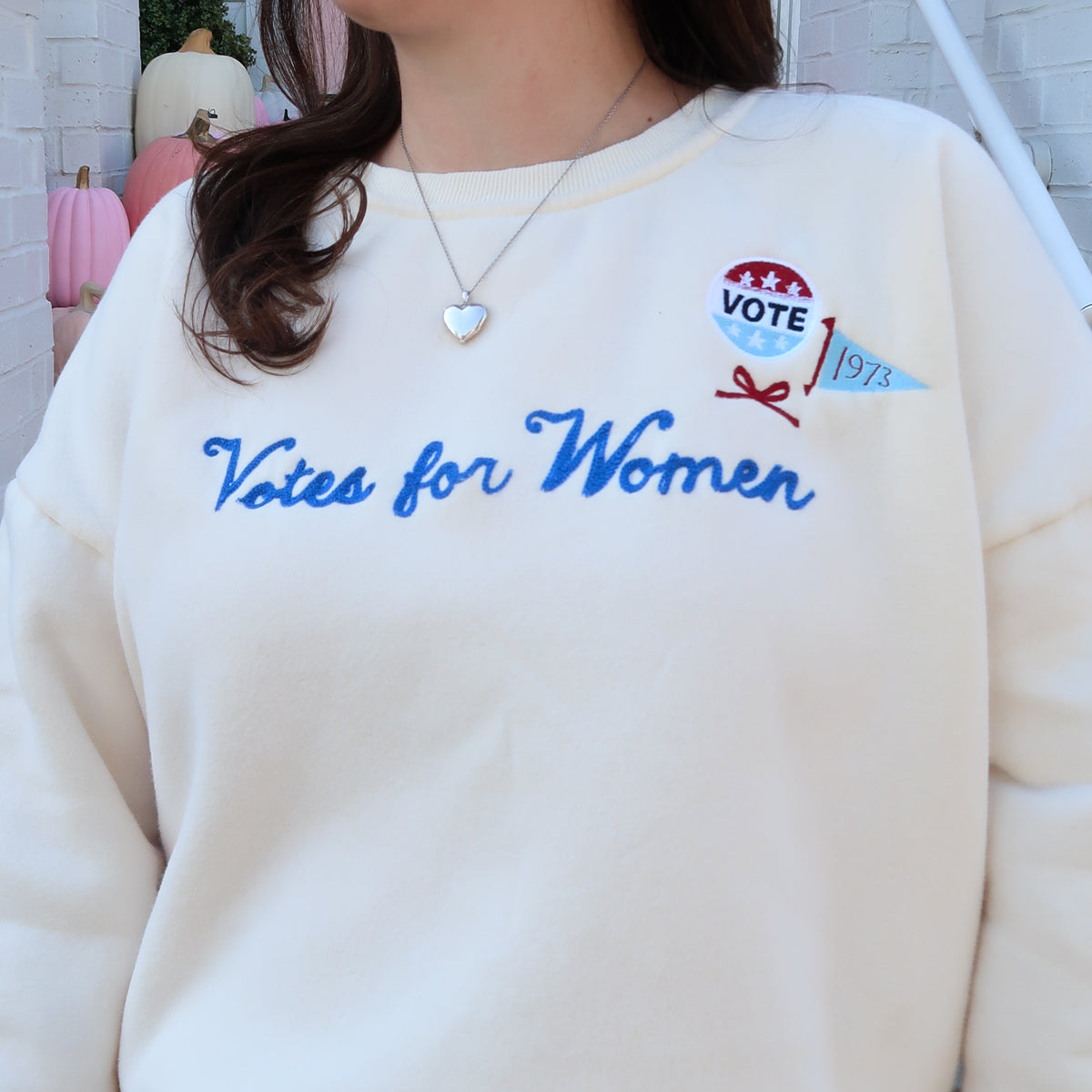 Votes for Women Sweatshirt with Embroidered Pins