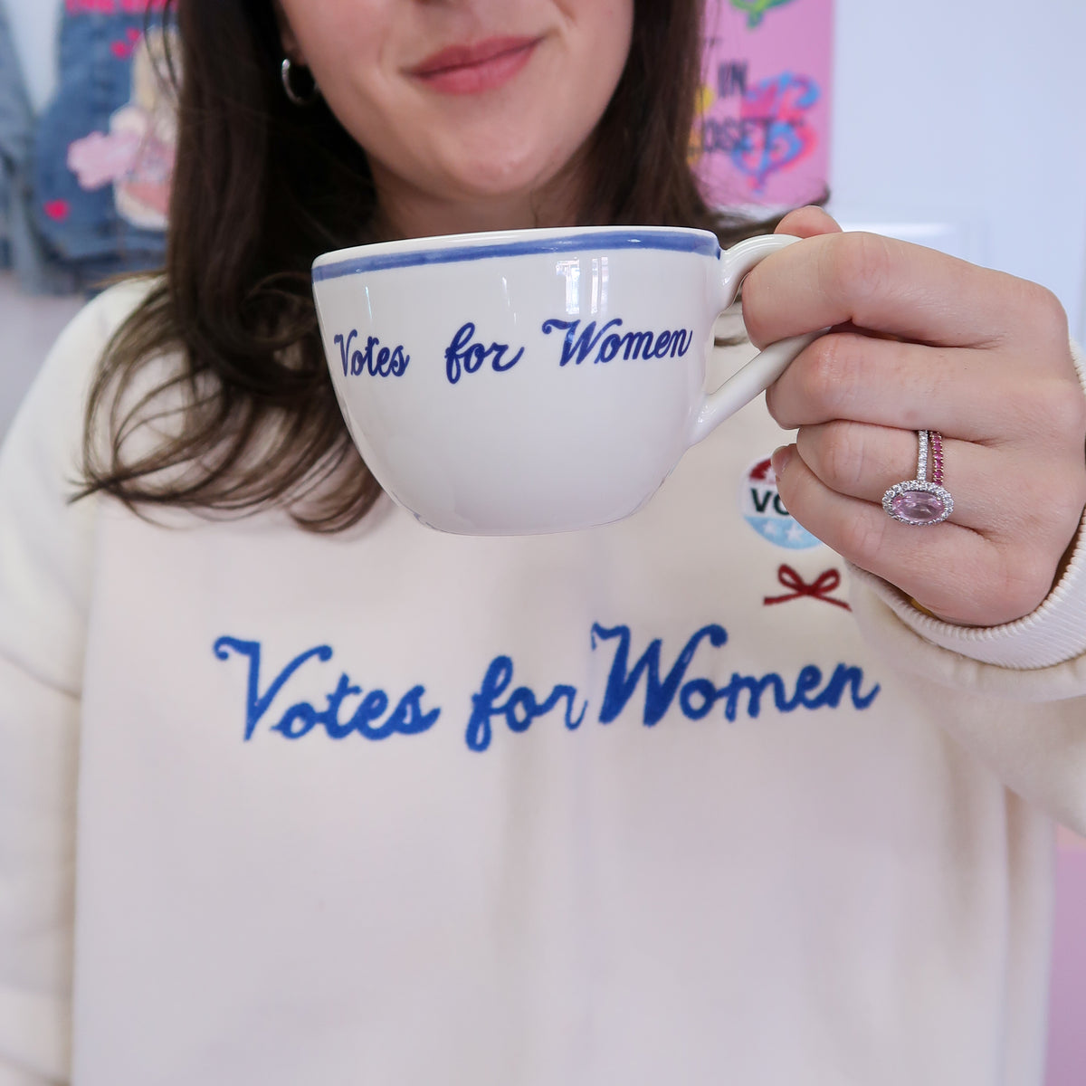 Votes for Women Sweatshirt with Embroidered Pins