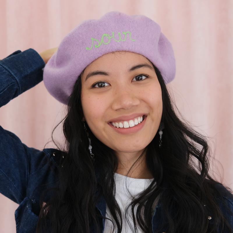 Custom Beret with Personalized Chainstitch Embroidery