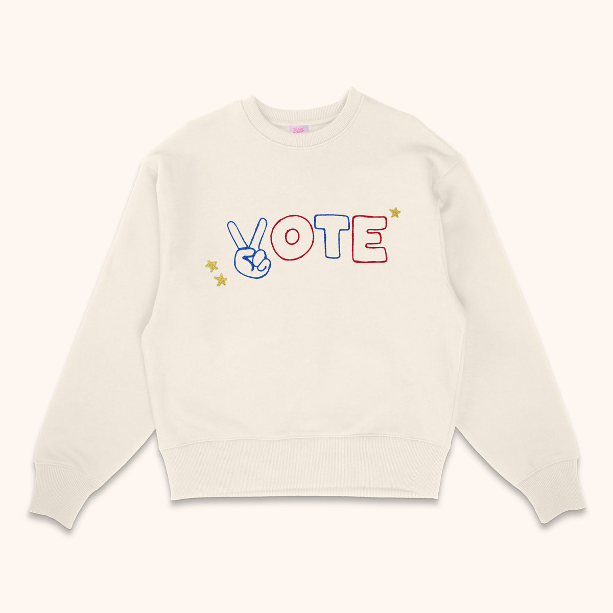 Vote Embroidered Sweatshirt with Peace Sign