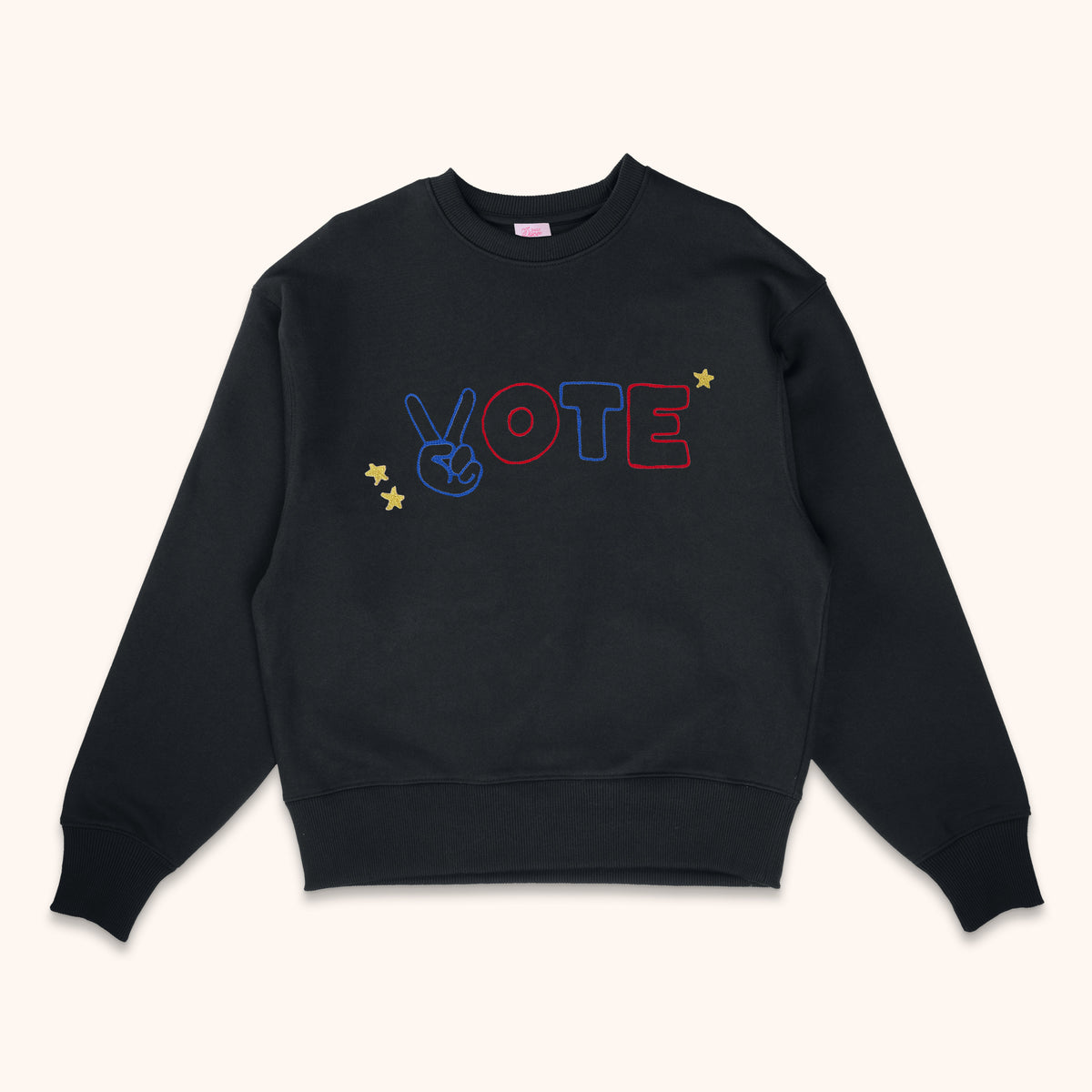 Vote Embroidered Sweatshirt with Peace Sign