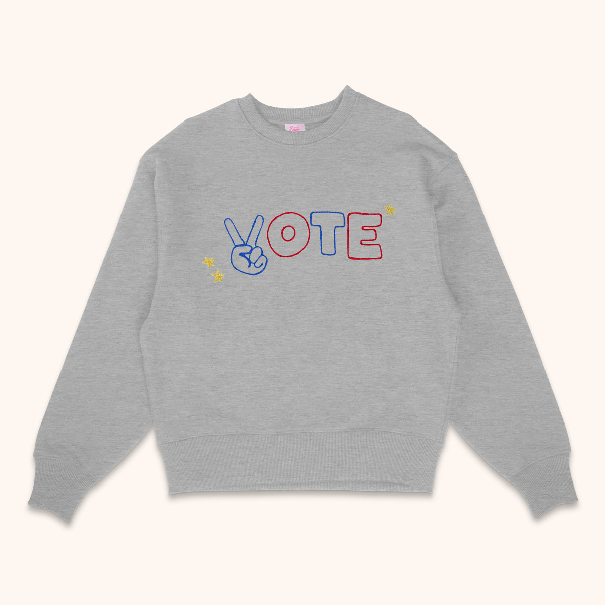 Vote Embroidered Sweatshirt with Peace Sign