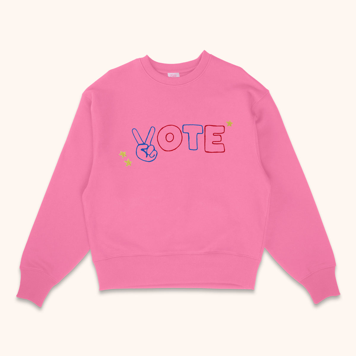 Vote Embroidered Sweatshirt with Peace Sign