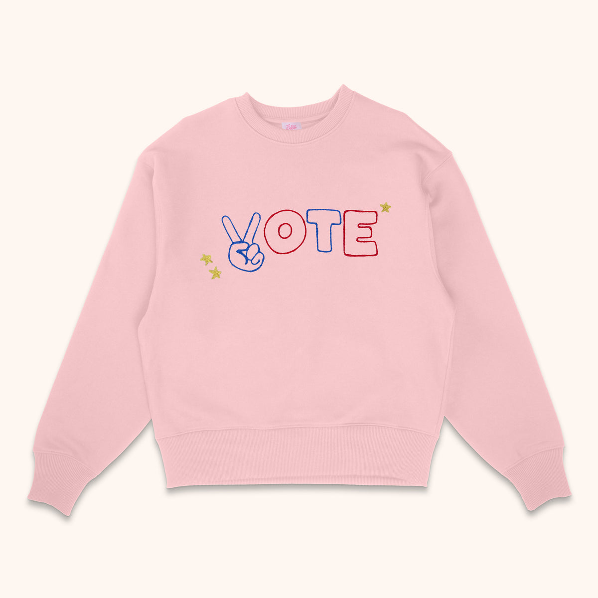 Vote Embroidered Sweatshirt with Peace Sign