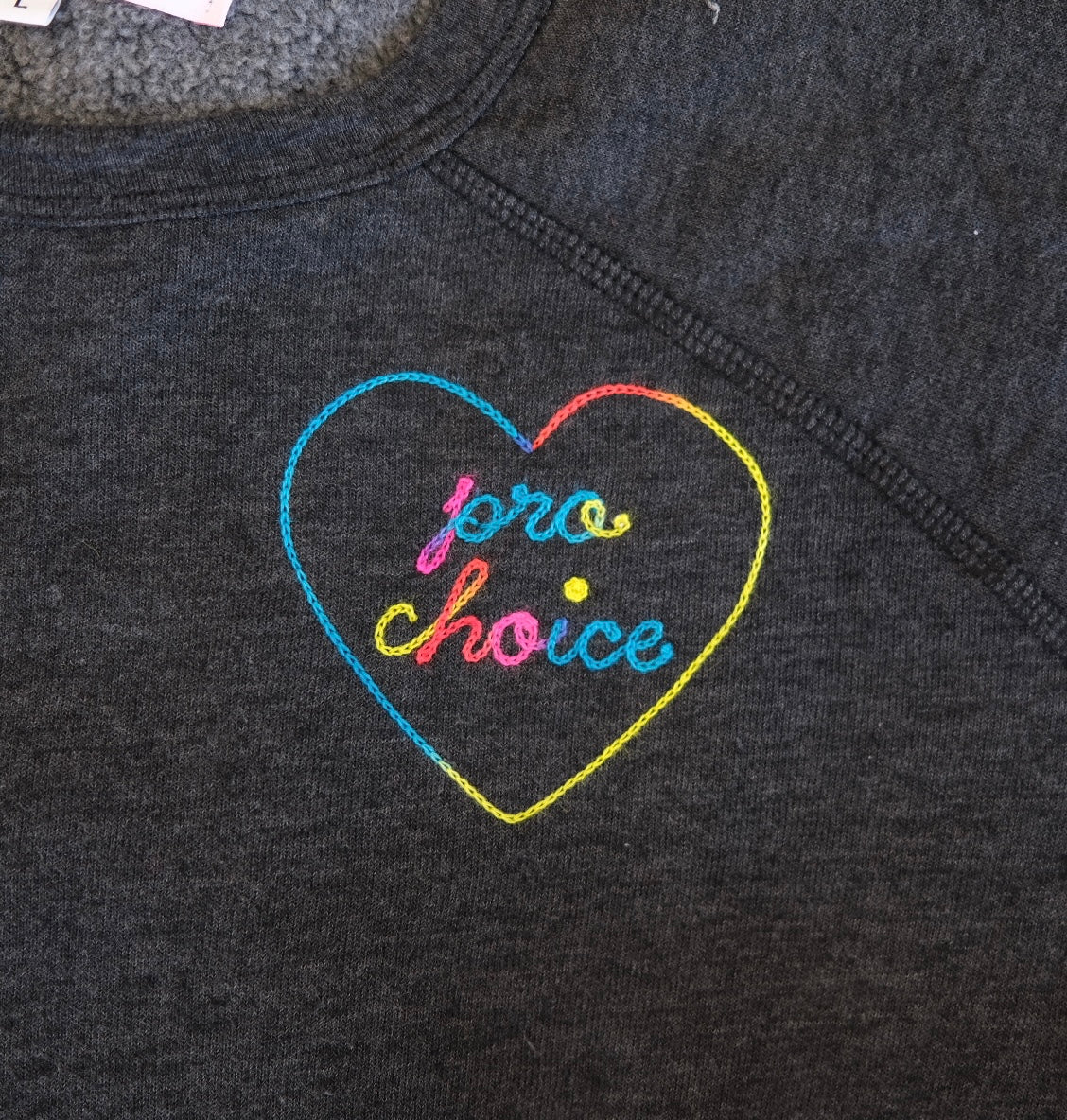 Pro Choice Heart Embroidered Crew Neck Sweatshirt