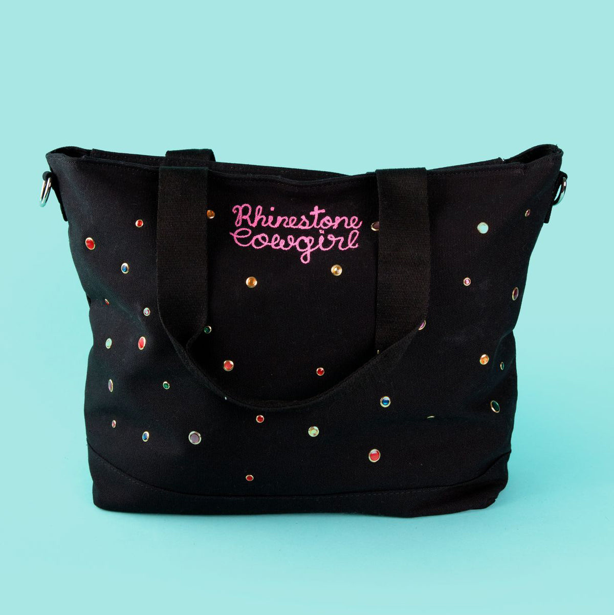 Small Black Rhinestone Personalized Tote Bag